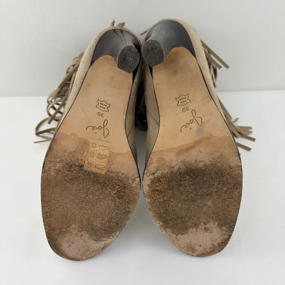 Joie Women's Beige Suede Fringe Ankle‎ Boots EU 39 High Heel Boho